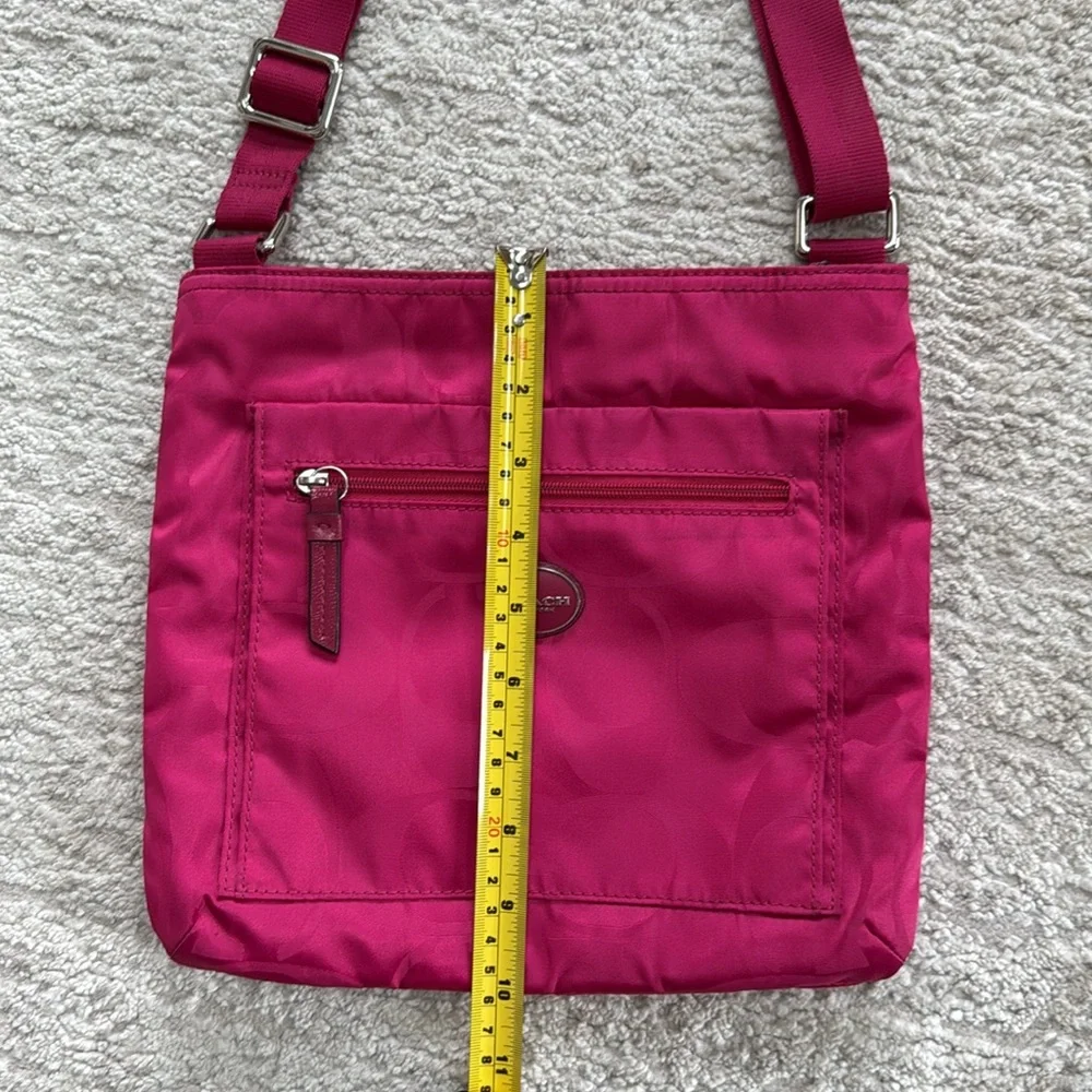 COACH Bright Pink Getaway Signature Print Nylon File Crossbody Bag Purse